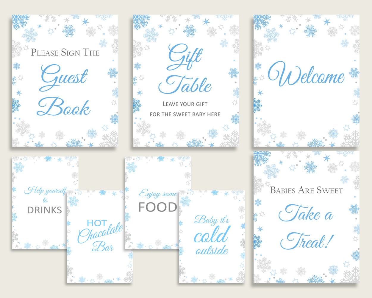 Table Signs Baby Shower Table Signs Snowflake Baby Shower Table Signs Blue Gray Baby Shower Snowflake Table Signs paper supplies NL77H