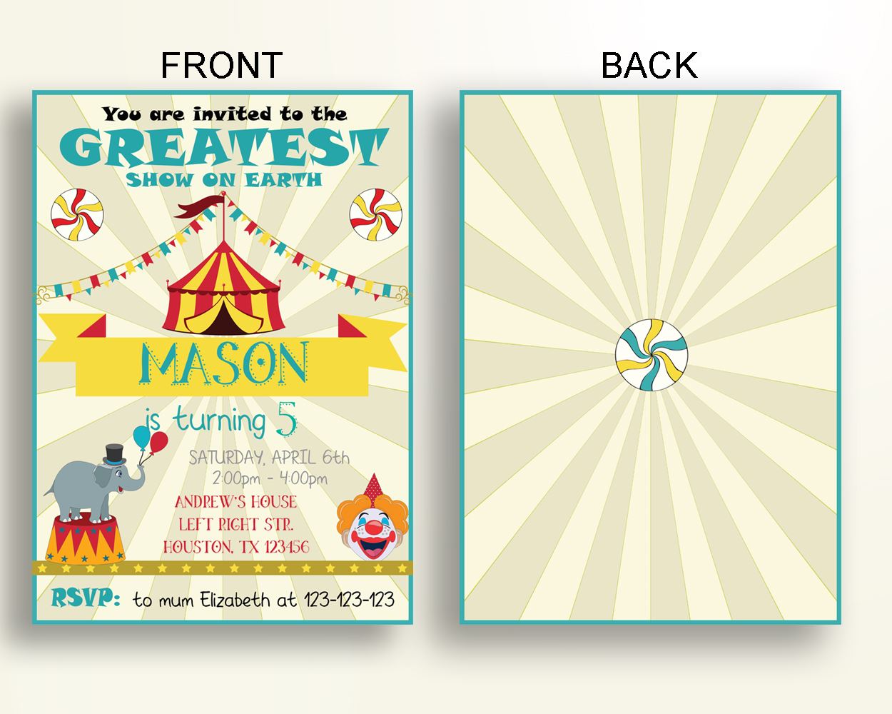 Circus Birthday Invitation Circus Birthday Party Invitation Circus Birthday Party Circus Invitation Boy Girl carnival theme 5DWBQ - Digital Product