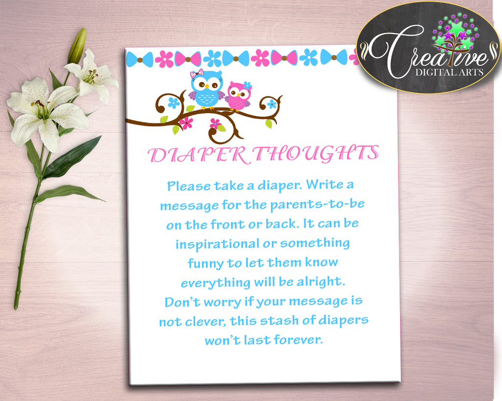 Diaper Thoughts Baby Shower Diaper Thoughts Owl Baby Shower Diaper Thoughts Baby Shower Owl Diaper Thoughts Pink Blue party plan owt01
