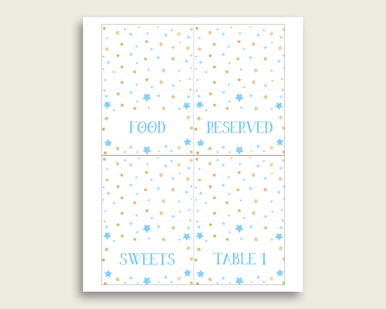 Stars Folded Food Tent Cards Printable, Blue Gold Editable Pdf Buffet Labels, Boy Baby Shower Food Place Cards, Instant Download, bsr01