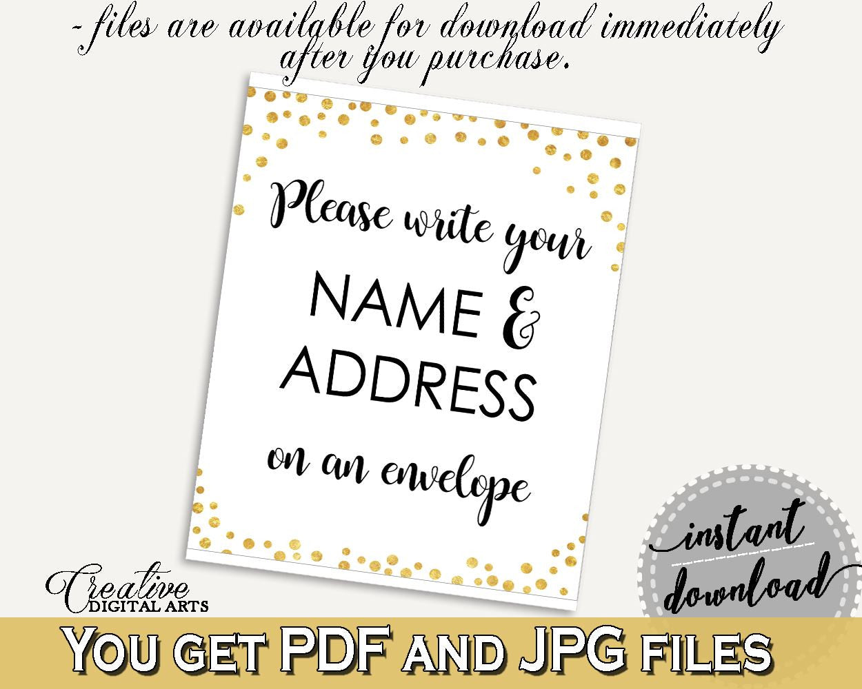 Addressing Sign Bridal Shower Addressing Sign Confetti Bridal Shower Addressing Sign Bridal Shower Confetti Addressing Sign Gold White CZXE5 - Digital Product