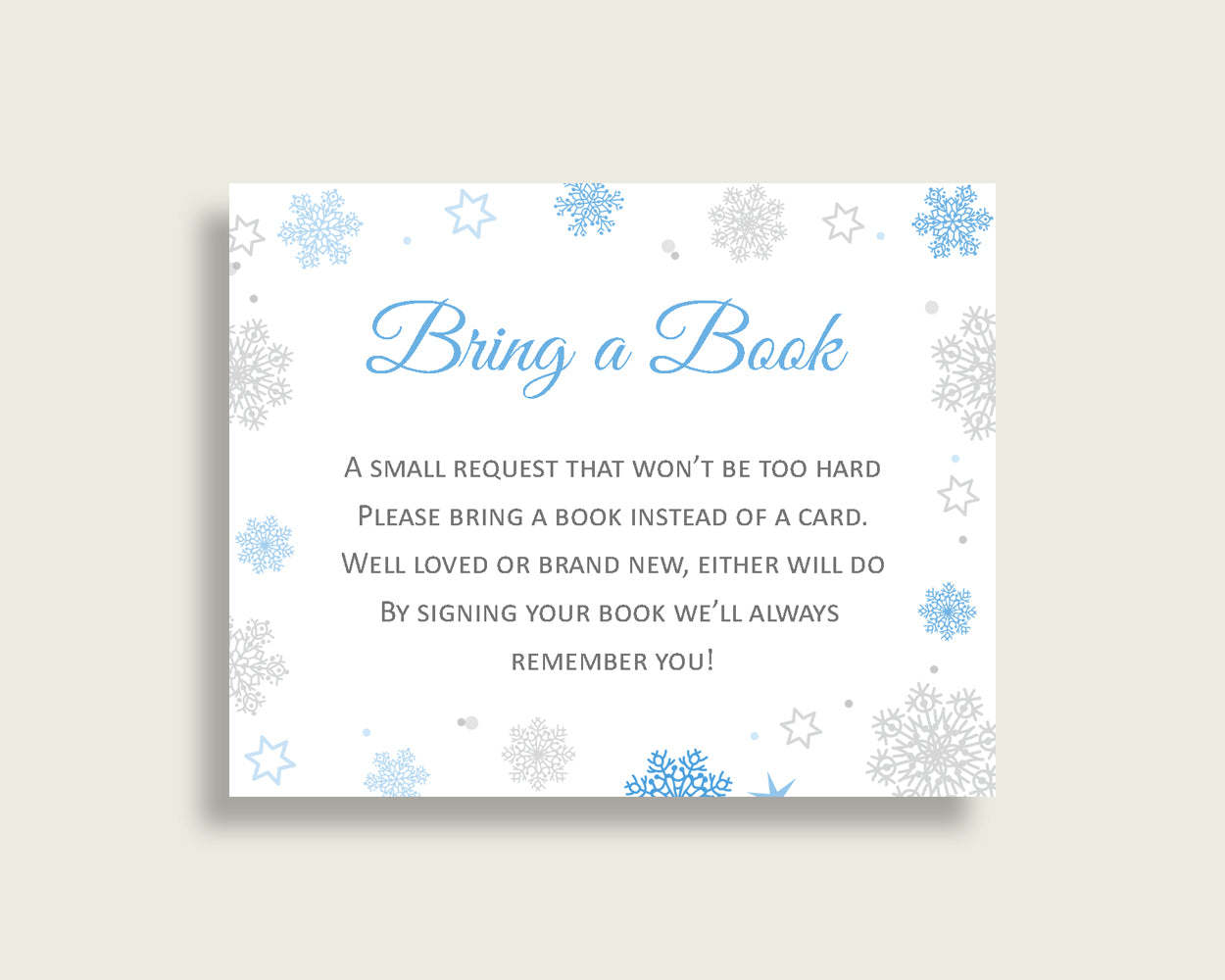 Bring A Book Baby Shower Bring A Book Snowflake Baby Shower Bring A Book Blue Gray Baby Shower Snowflake Bring A Book party theme NL77H