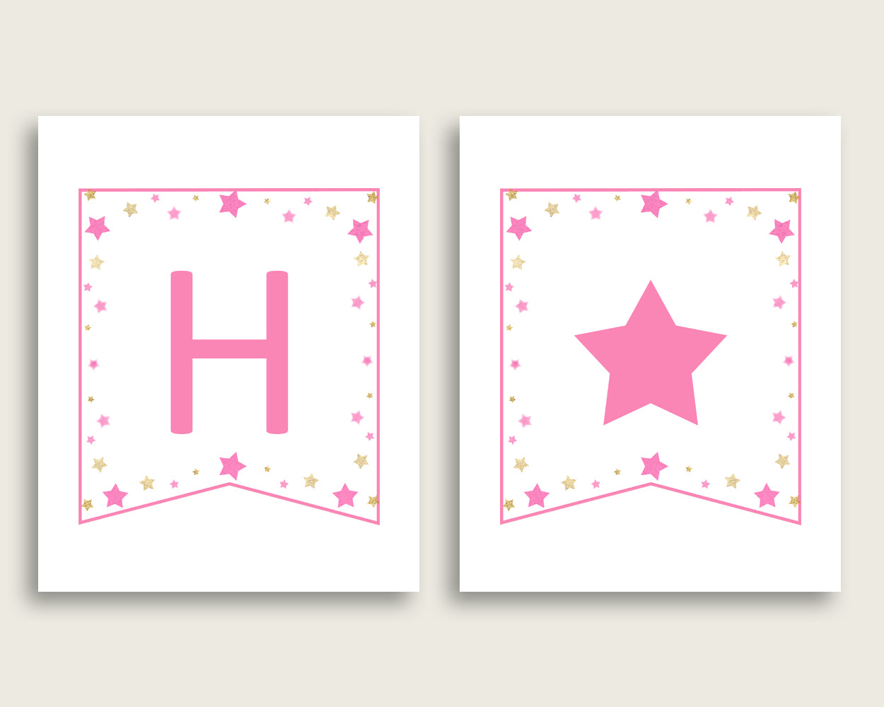 Twinkle Star Baby Shower Banner All Letters, Birthday Party Banner Printable A-Z, Pink Gold Banner Decoration Letters Girl, Cute Stars bsg01