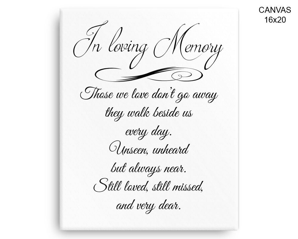 Memorial Remembering Print, Beautiful Wall Art with Frame and Canvas options available  Decor