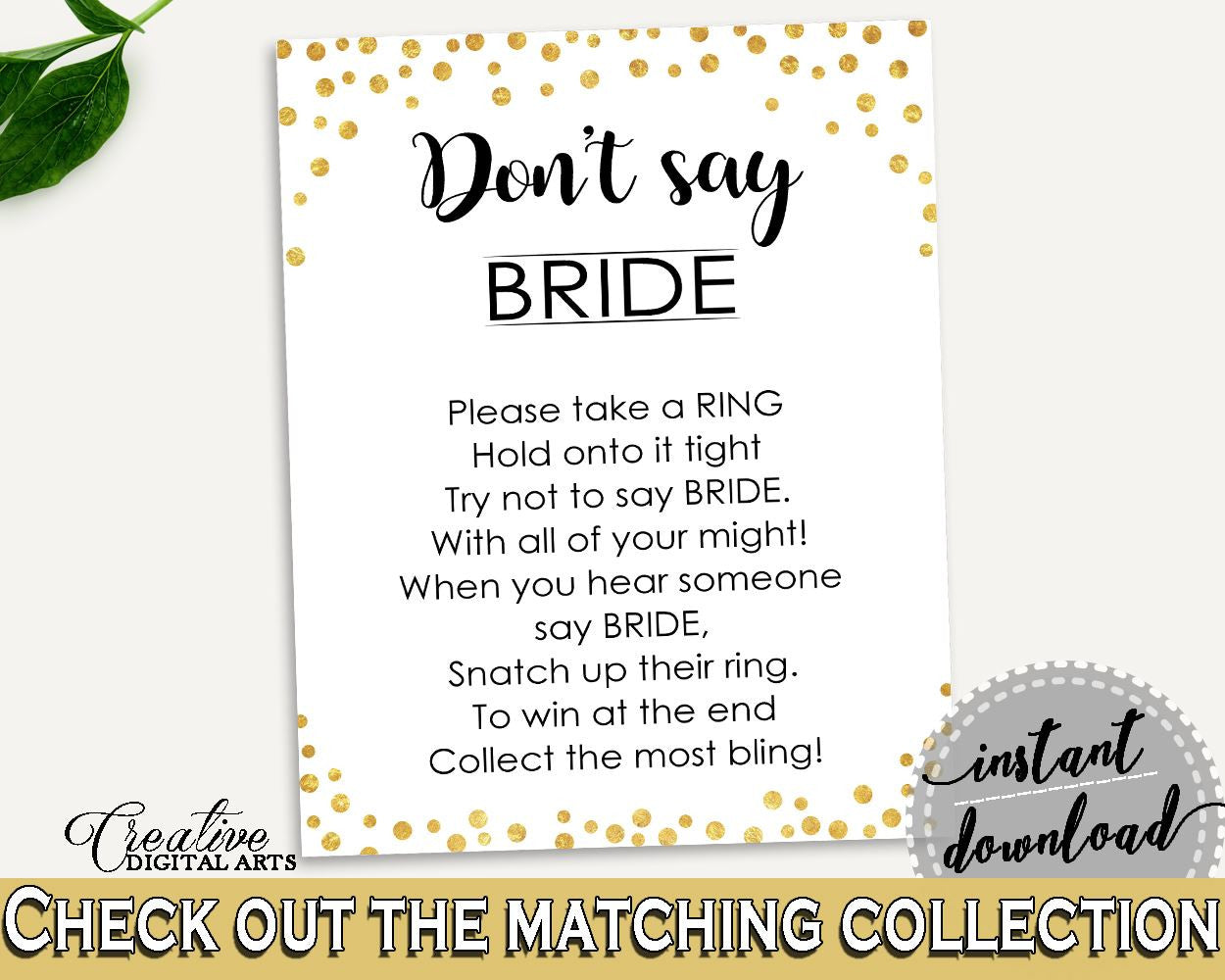 Don't Say Bride Bridal Shower Don't Say Bride Confetti Bridal Shower Don't Say Bride Bridal Shower Confetti Don't Say Bride Gold White CZXE5 - Digital Product