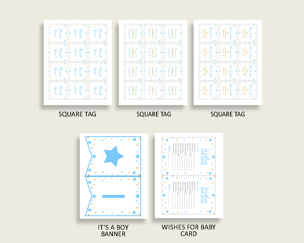 Blue Gold Baby Shower Decorations Boy Kit, Stars Baby Shower Party Package Printable, Instant Download, Most Popular Little Star bsr01