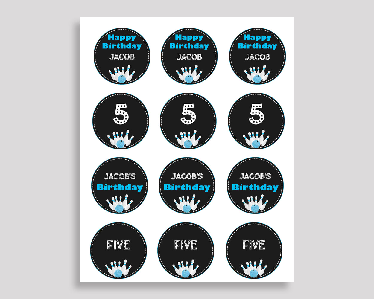 Bowling Cupcake Toppers Bowling Cupcake Wrappers Black Blue Birthday Toppers Boy 5DVSP