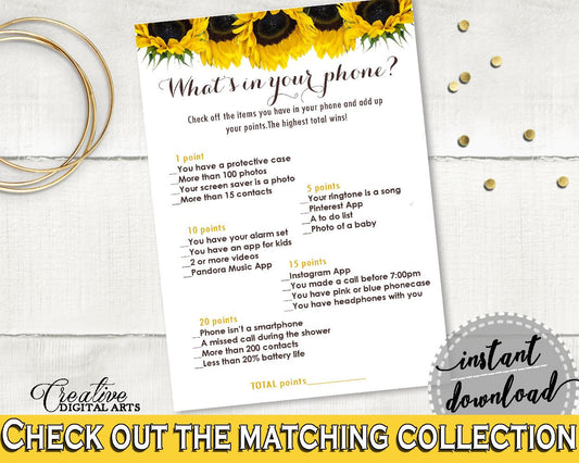 What's In Your Phone Bridal Shower What's In Your Phone Sunflower Bridal Shower What's In Your Phone Bridal Shower Sunflower What's In SSNP1 - Digital Product