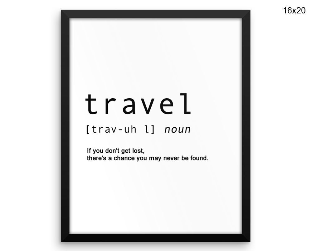 Travel Definition Print, Beautiful Wall Art with Frame and Canvas options available Dictionary Decor