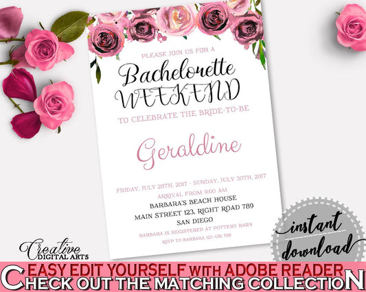 Bachelorette Weekend Invitation Bridal Shower Bachelorette Weekend Invitation Floral Bridal Shower Bachelorette Weekend Invitation BQ24C - Digital Product