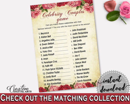 Celebrity Couples Bridal Shower Celebrity Couples Vintage Bridal Shower Celebrity Couples Bridal Shower Vintage Celebrity Couples Red XBJK2 - Digital Product