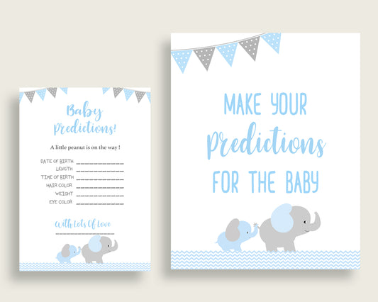 Elephant Baby Shower Prediction Cards & Sign Printable, Blue Grey Baby Prediction Game Boy, Instant Download, Little Peanut Chevron ebl02