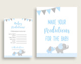 Elephant Baby Shower Prediction Cards & Sign Printable, Blue Grey Baby Prediction Game Boy, Instant Download, Little Peanut Chevron ebl02
