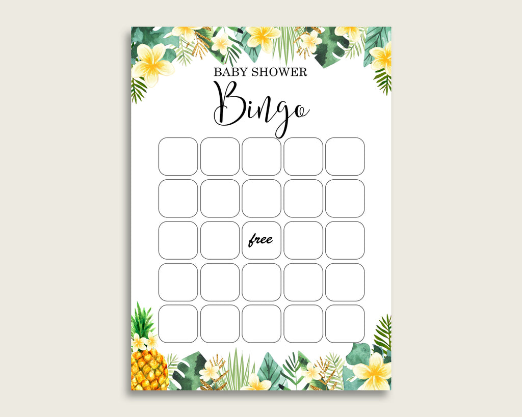 Green Yellow Baby Shower Bingo Blank Game Printable, Tropical Baby