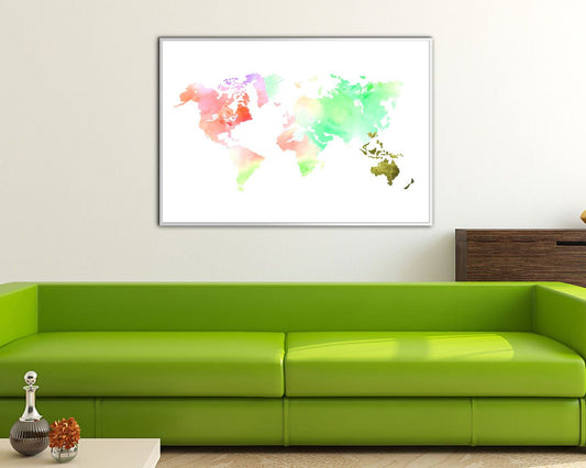 Wall Decor World Map Printable World Map Prints World Map Sign World Map  Printable Art World Map watercolor world continents print - Digital Download