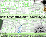 Green Baby Boy or Girl Shower Decoration package bundle printable with chevron green theme, Jpg Pdf - Instant Download - cgr01