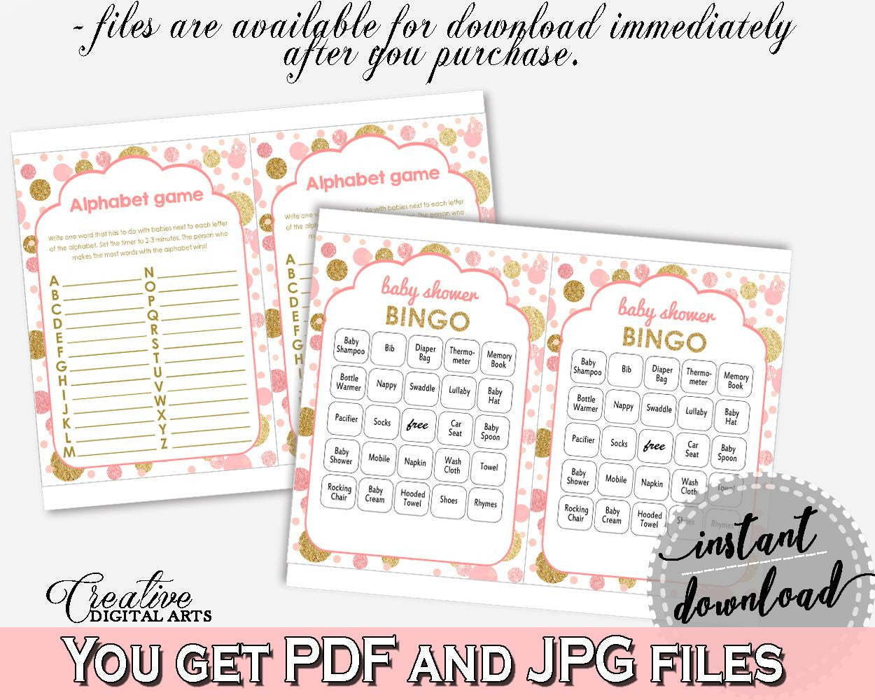 Pink Gold Games Package, Baby Shower Games Package, Dots Baby Shower Games Package, Baby Shower Dots Games Package digital download - RUK83 - Digital Product