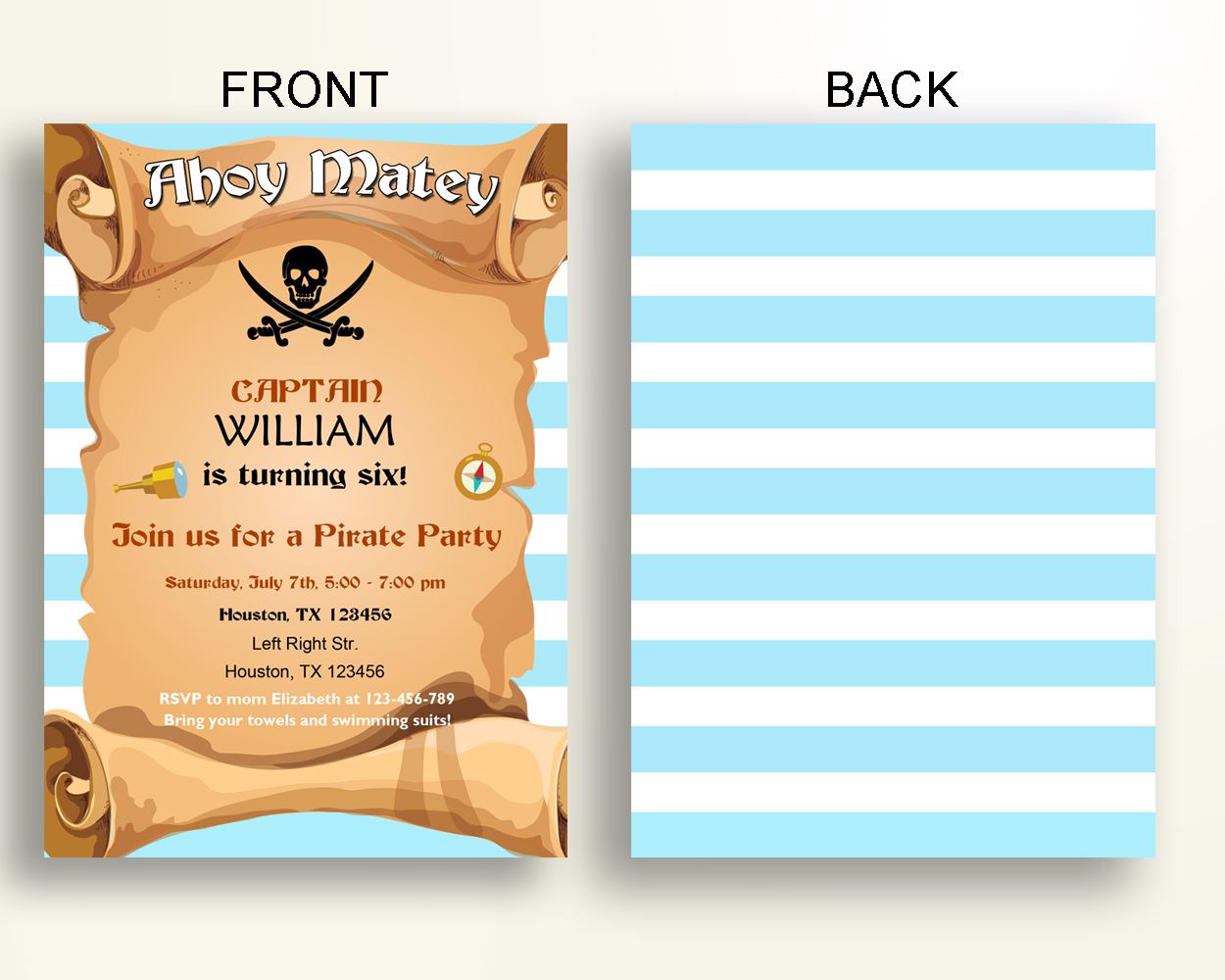 Pirate Birthday Invitation Pirate Birthday Party Invitation Pirate Birthday Party Pirate Invitation Boy captain invitation QP851 - Digital Product