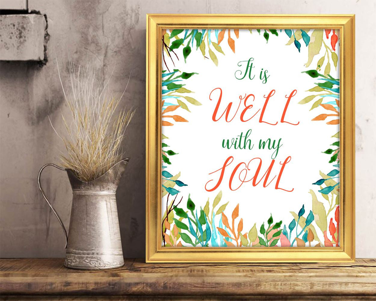 Wall Art Verse Digital Print Soul Poster Art Verse Wall Art Print Soul  Wall Decor Verse watercolor leaves scripture art well soul - Digital Download