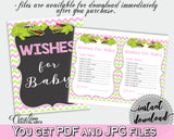 WISHES FOR BABY activity advice for baby shower with green alligator and pink color theme, instant download - ap001