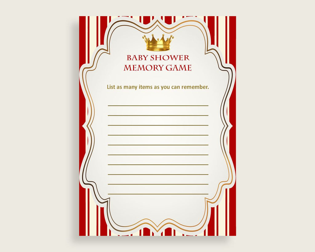 Prince Baby Shower Memory Game, Red Gold Memory Guessing Game Printable, Baby Shower Boy, Instant Download, Most Popular Cute Theme 92EDX