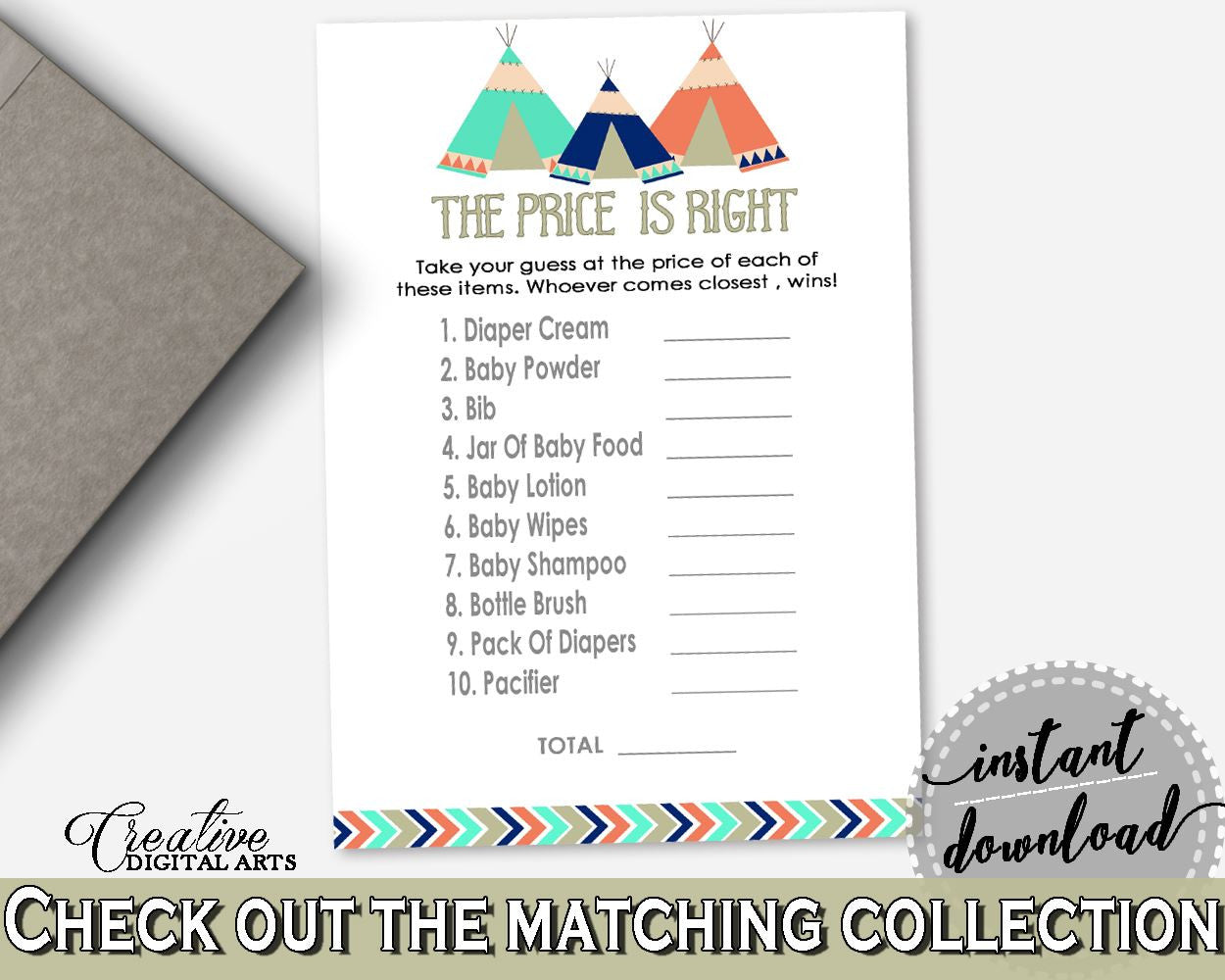 Price Is Right Baby Shower Price Is Right Tribal Teepee Baby Shower Price Is Right Baby Shower Tribal Teepee Price Is Right Green KS6AW - Digital Product