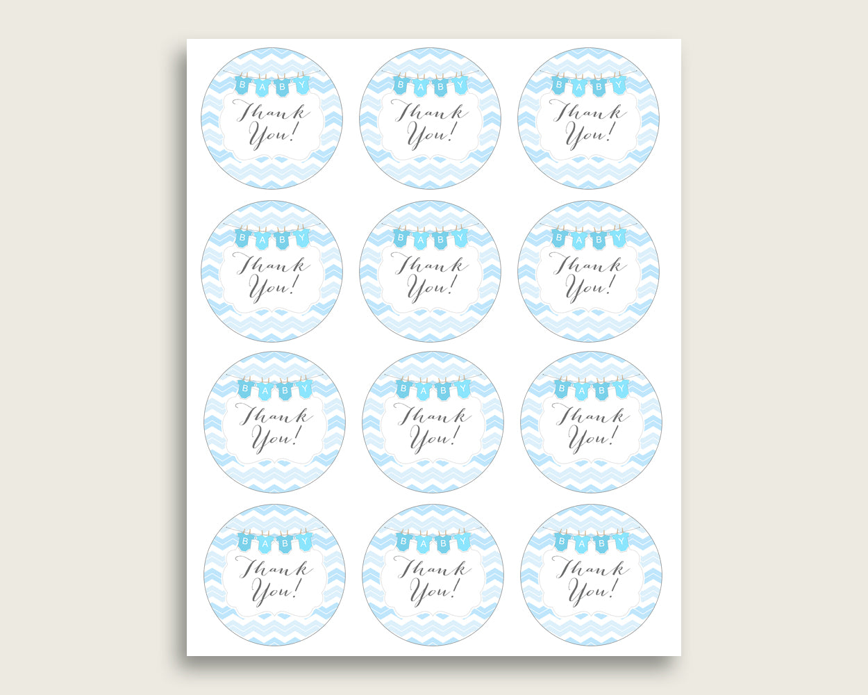 Chevron Baby Shower Round Thank You Tags 2 inch Printable, Blue White Favor Gift Tags, Boy Shower Hang Tags Labels, Digital File cbl01