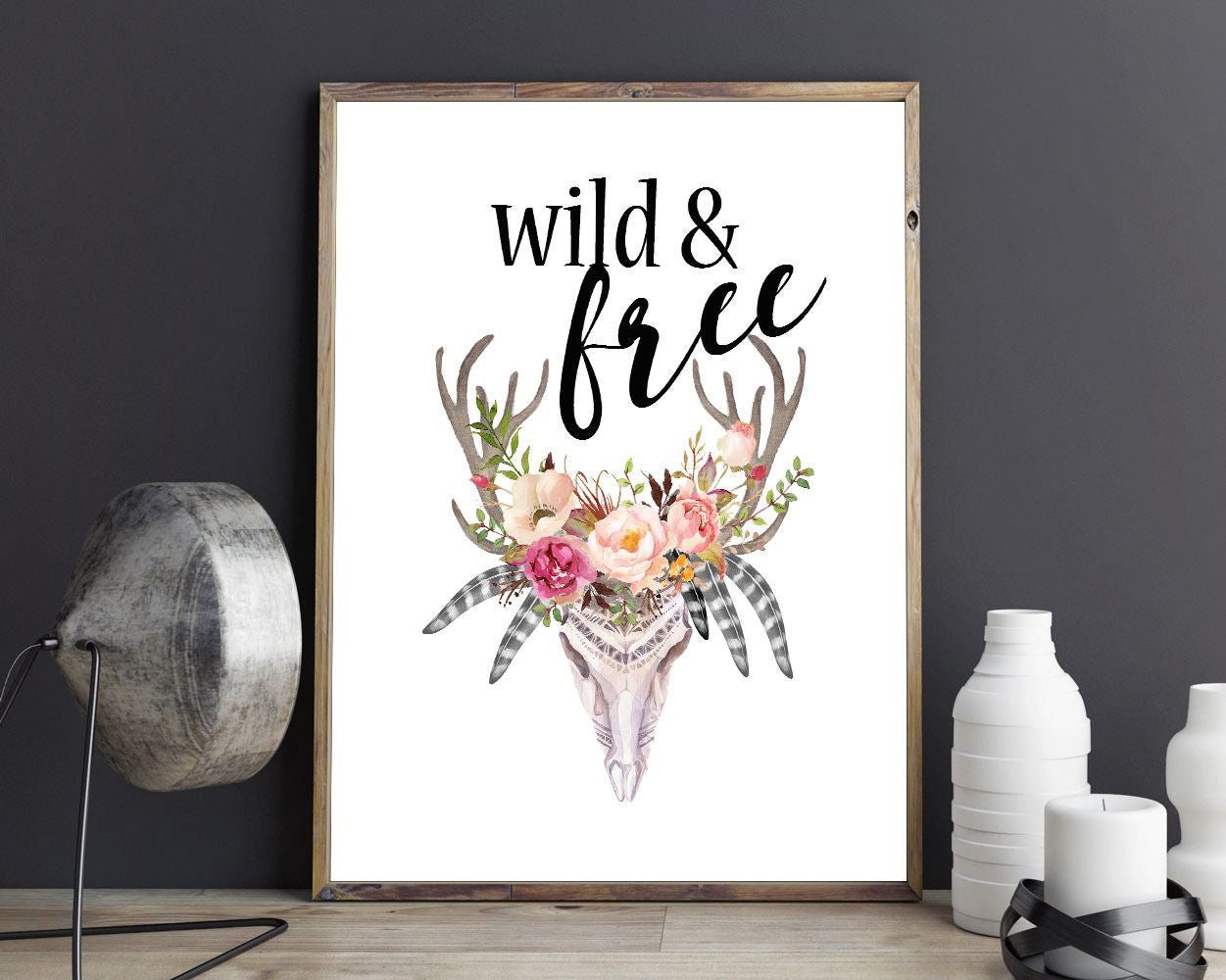 Wall Art Free Digital Print Wild Poster Art Free Wall Art Print Wild  Wall Decor Free watercolor art skull antler skull flowers tribal art - Digital Download