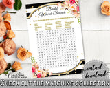 Black And Gold Flower Bouquet Black Stripes Bridal Shower Theme: Word Search - bridal shower words, digital print, party supplies - QMK20 - Digital Product