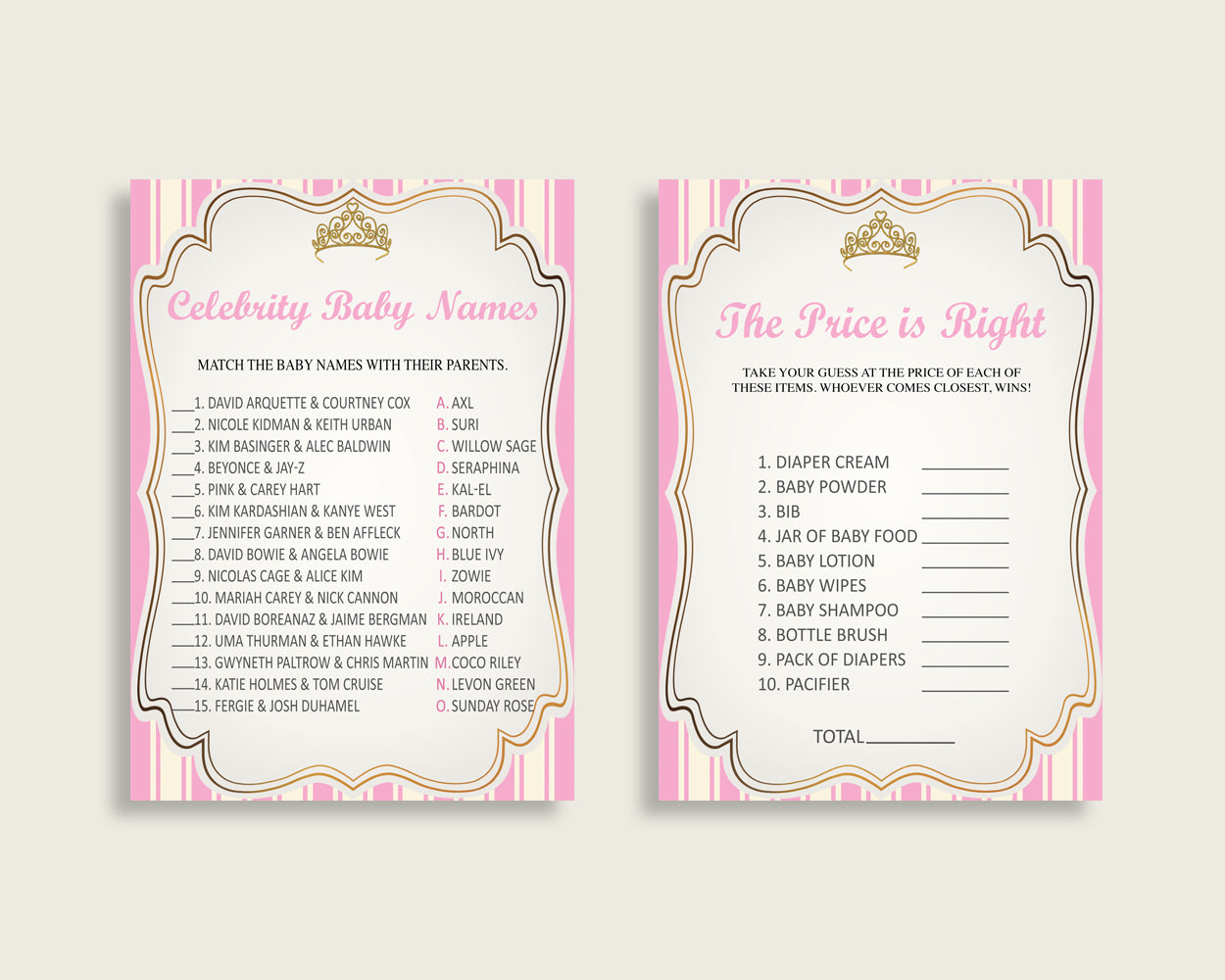 Royal Princess Baby Shower Games Printable Pack, Pink Gold Baby Shower Games Package Girl, Royal Princess Games Bundle Set, Instant rp002