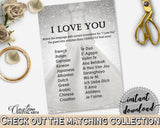 Silver And White Silver Wedding Dress Bridal Shower Theme: I Love You Game - saying game, bridal traditional, party plan, prints - C0CS5 - Digital Product