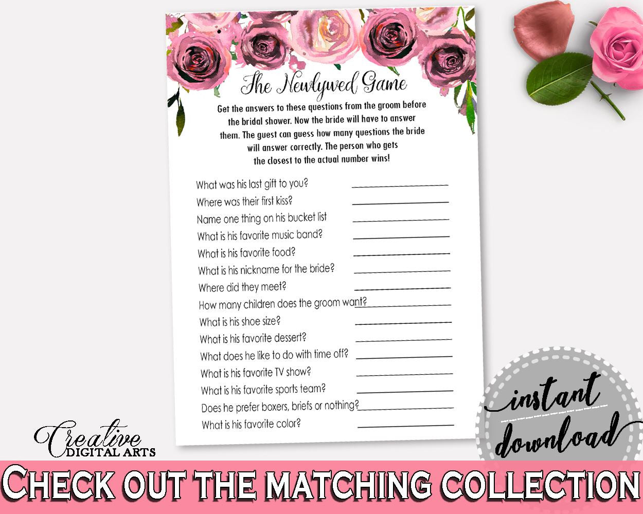 The Newlywed Game Bridal Shower The Newlywed Game Floral Bridal Shower The Newlywed Game Bridal Shower Floral The Newlywed Game Pink BQ24C - Digital Product