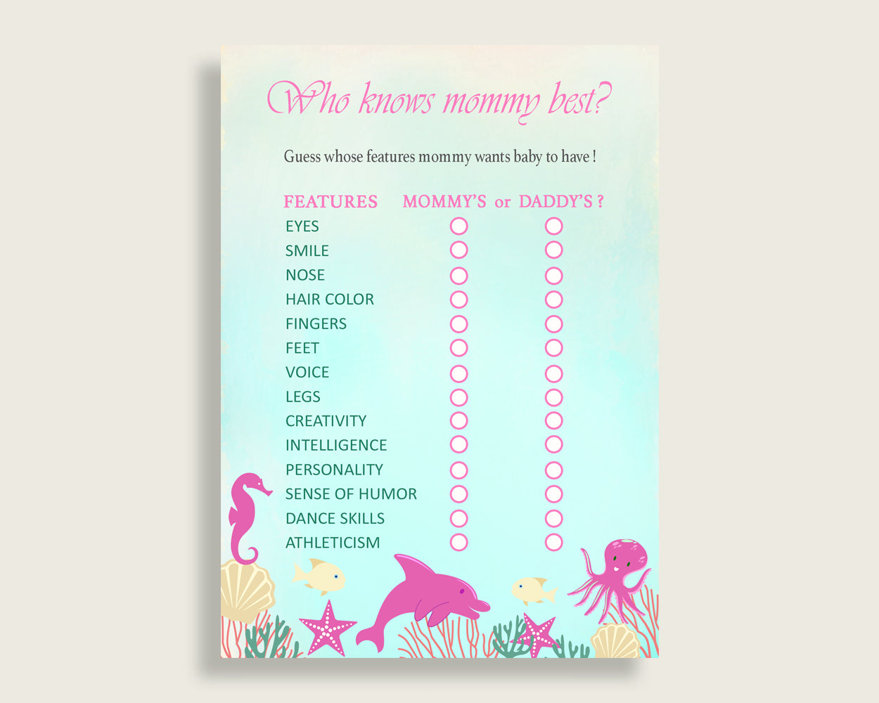 Pink Green Who Knows Mommy Best Game, Guess The Features, Under The Sea Baby Shower Girl, How Well Do You Know Parents To Be, Instant uts01