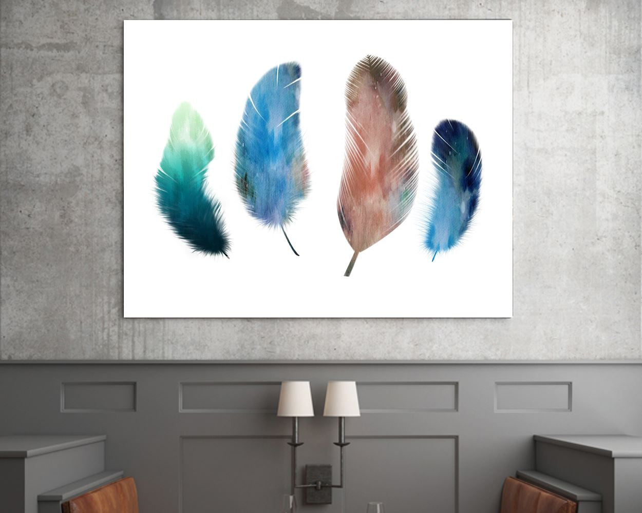 Feathers Prints Wall Art Watercolor Digital Download Feathers Living Room Art Watercolor Living Room Print Feathers Instant Download - Digital Download