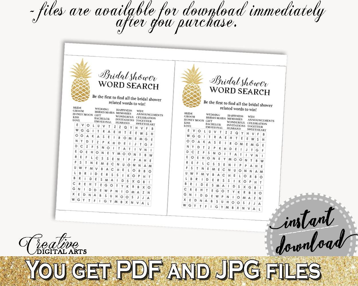 Word Search Bridal Shower Word Search Pineapple Bridal Shower Word Search Bridal Shower Pineapple Word Search Gold White party plan 86GZU - Digital Product