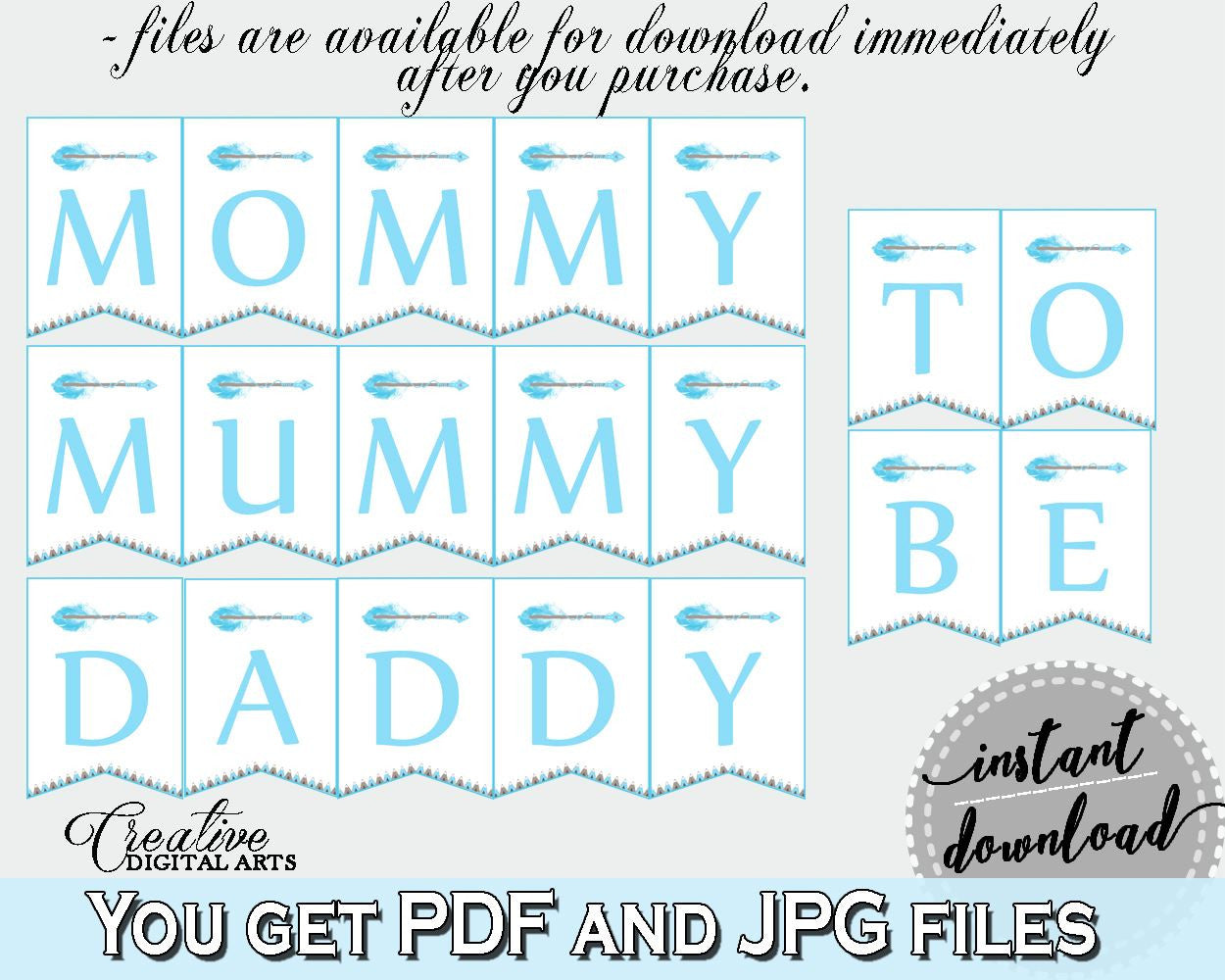 Chair Banner Baby Shower Chair Banner Aztec Baby Shower Chair Banner Blue White Baby Shower Aztec Chair Banner - QAQ18 - Digital Product