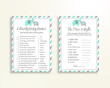 Games Baby Shower Games Turquoise Baby Shower Games Baby Shower Elephant Games Green Gray party plan digital download party stuff 5DMNH - Digital Product