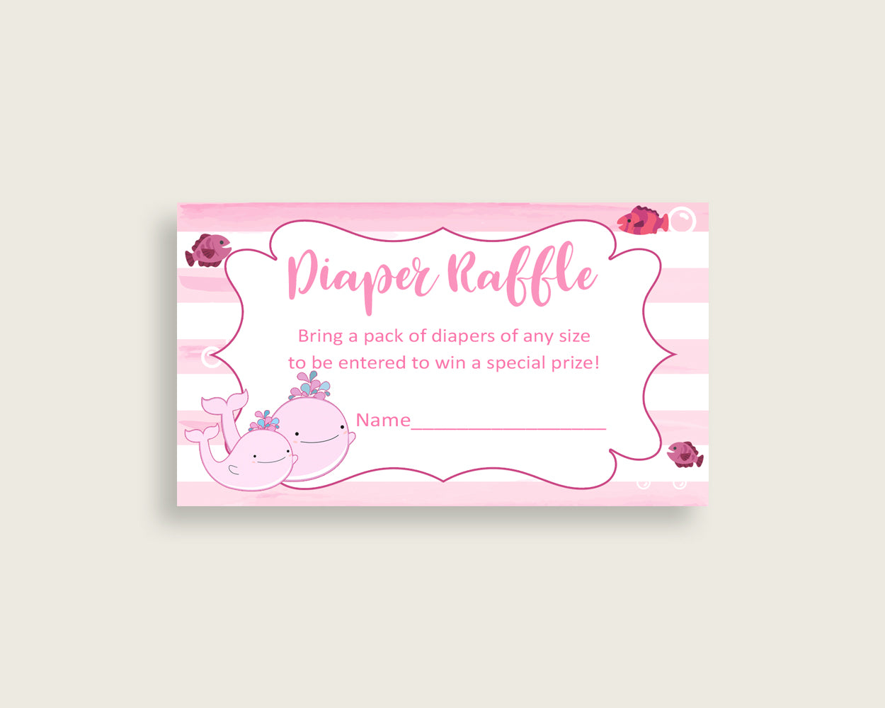 Pink Whale Baby Shower Diaper Raffle Tickets Game, Girl Pink White Diaper Raffle Card Insert and Sign Printable, Instant Download wbl02