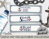 Navy Blue Nautical Anchor Flowers Bridal Shower Theme: Bottle Labels - stickers labels tags, underwater theme, printable files - 87BSZ - Digital Product