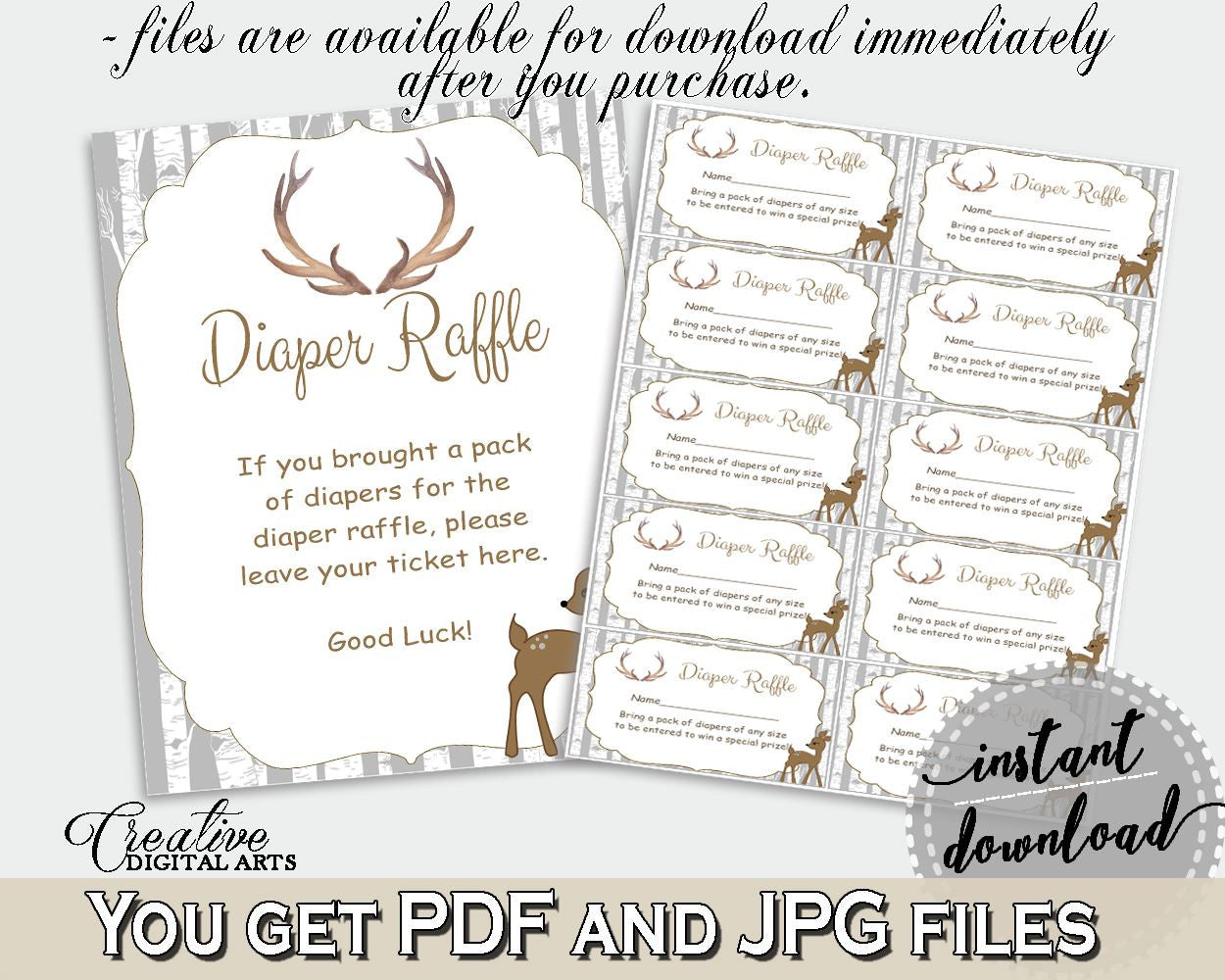 Diaper Raffle Baby Shower Diaper Raffle Deer Baby Shower Diaper Raffle Baby Shower Deer Diaper Raffle Gray Brown shower celebration - Z20R3 - Digital Product