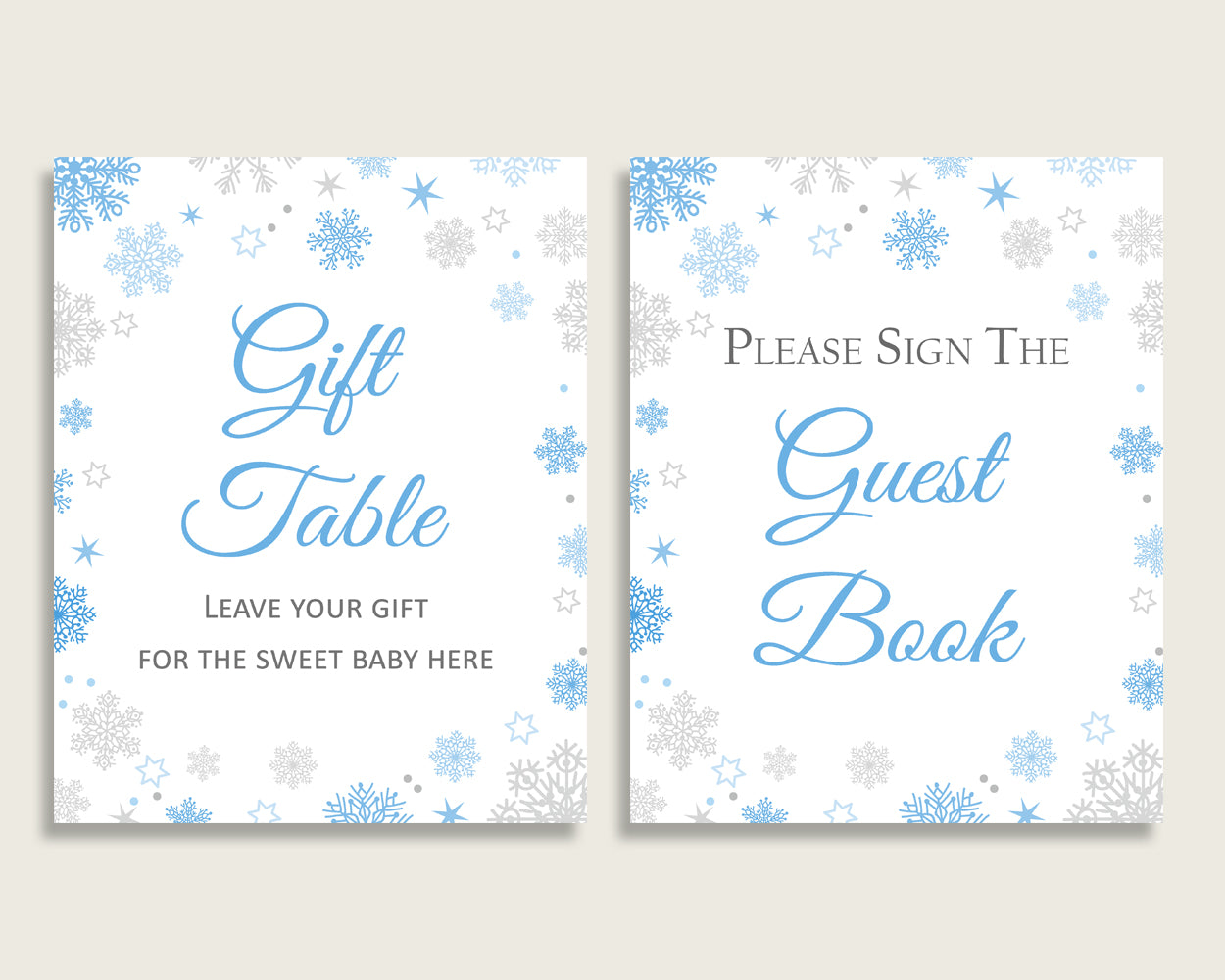 Table Signs Baby Shower Table Signs Snowflake Baby Shower Table Signs Blue Gray Baby Shower Snowflake Table Signs paper supplies NL77H