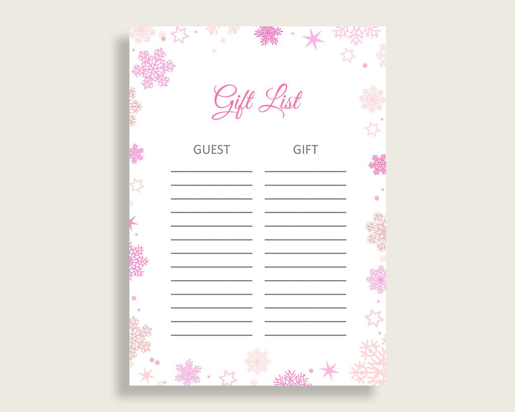 Gift List Baby Shower Gift List Winter Baby Shower Gift List Baby Shower Girl Gift List Pink White party decorations party décor 74RVX - Digital Product