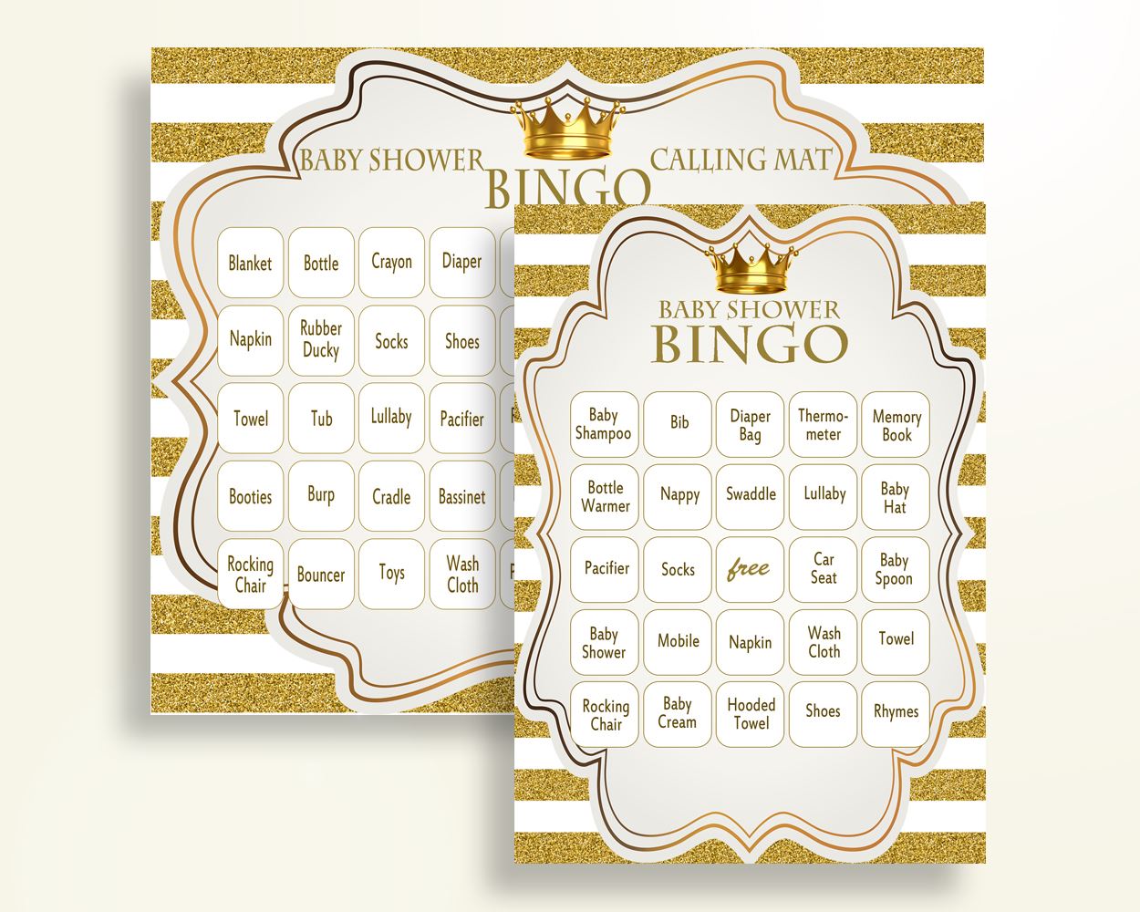 Bingo Baby Shower Bingo Royal Baby Shower Bingo Gold White Baby Shower Gold Bingo shower celebration paper supplies printable Y9MQF - Digital Product