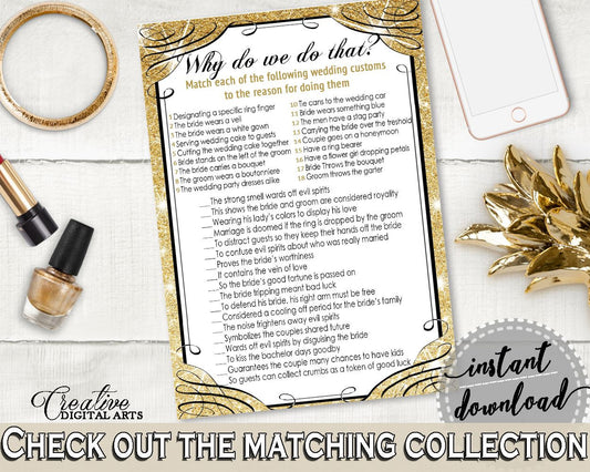 Why Do We Do That in Glittering Gold Bridal Shower Gold And Yellow Theme, tradition quiz game, modern shower, paper supplies, prints - JTD7P - Digital Product