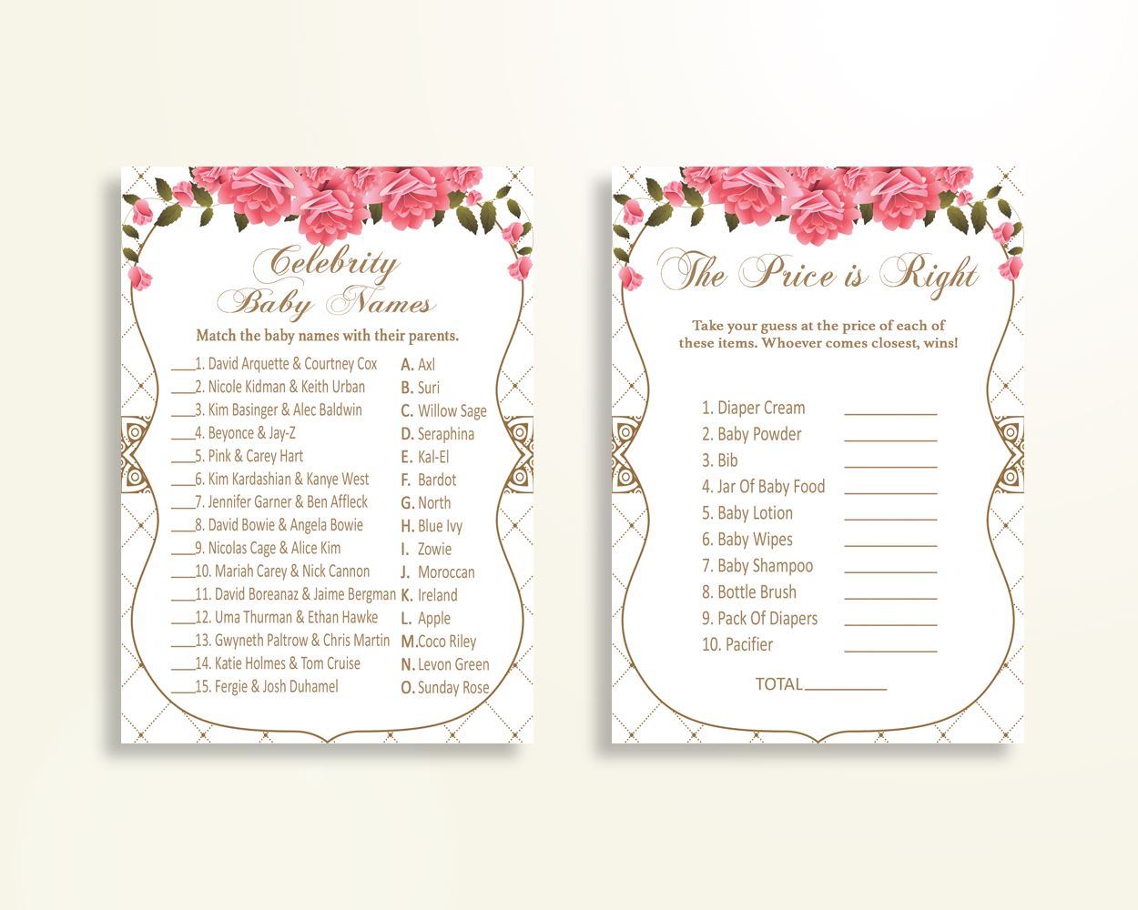 Games Baby Shower Games Roses Baby Shower Games Baby Shower Roses Games Pink White shower activity party theme prints party plan U3FPX - Digital Product