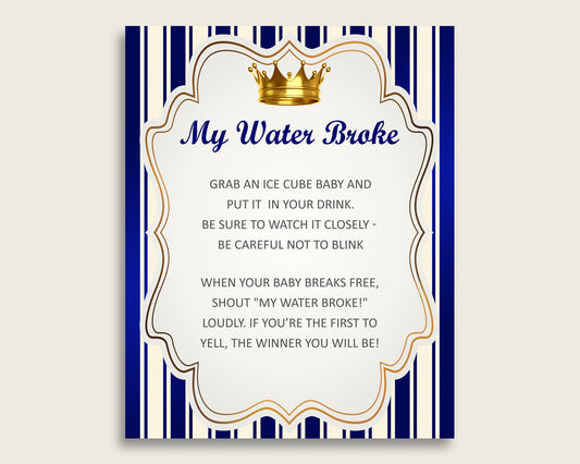 Royal Prince Baby Shower My Water Broke Game Printable, Blue Gold Ice Cube Babies Game, Boy Baby Shower Frozen Babies Game Sign 8x10 rp001