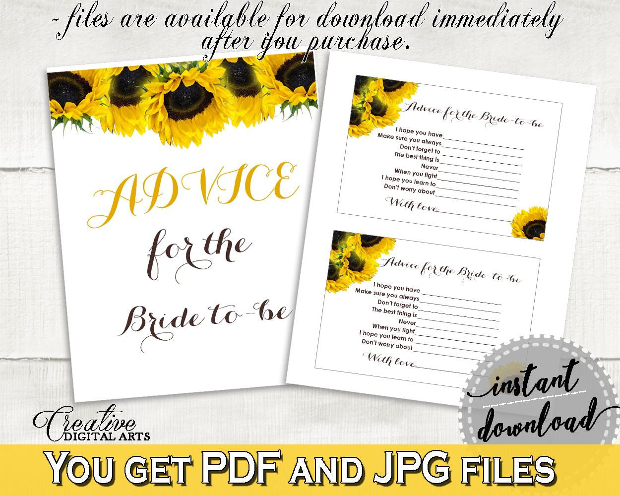 Advice Cards Bridal Shower Advice Cards Sunflower Bridal Shower Advice Cards Bridal Shower Sunflower Advice Cards Yellow White digital SSNP1 - Digital Product