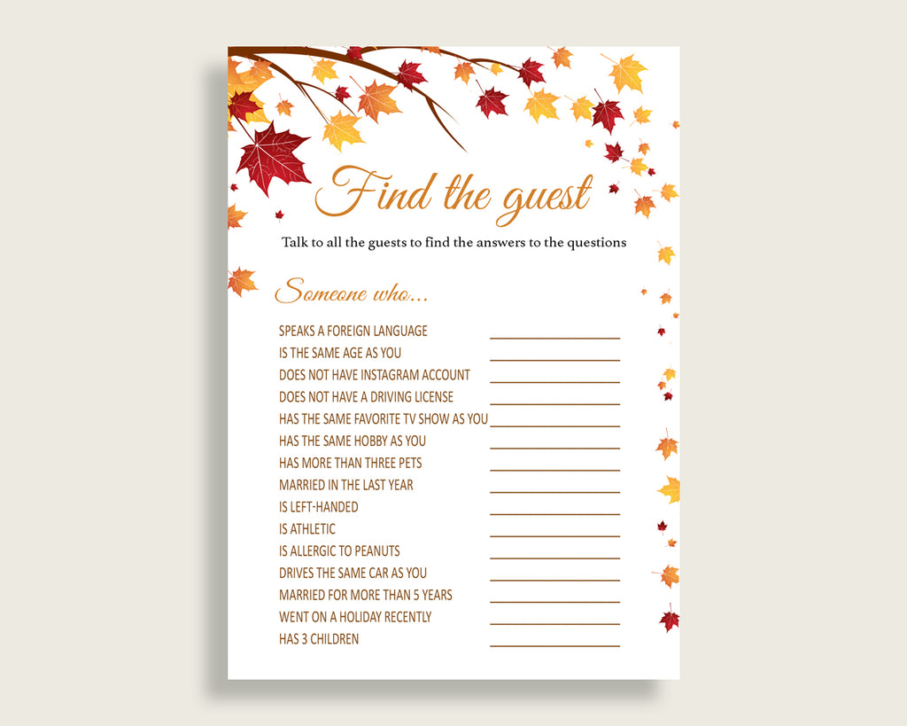 Find The Guest Bridal Shower Find The Guest Fall Bridal Shower Find The Guest Bridal Shower Autumn Find The Guest Brown Yellow party YCZ2S