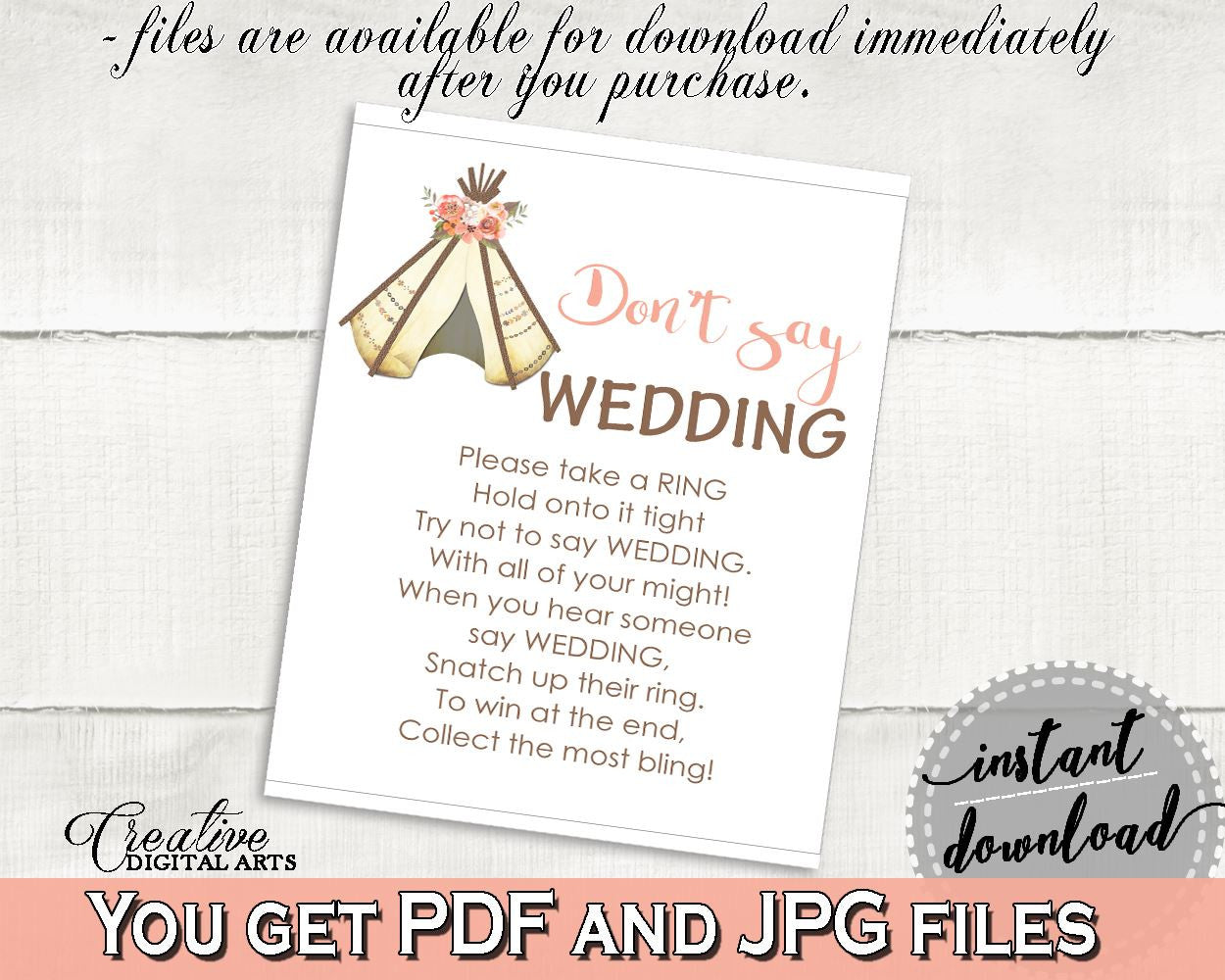 Don't Say Wedding Game Bridal Shower Don't Say Wedding Game Tribal Bridal Shower Don't Say Wedding Game Bridal Shower Tribal Don't Say 9ENSG - Digital Product