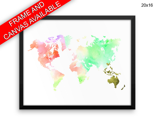 World Map Print, Beautiful Wall Art with Frame and Canvas options available  Decor